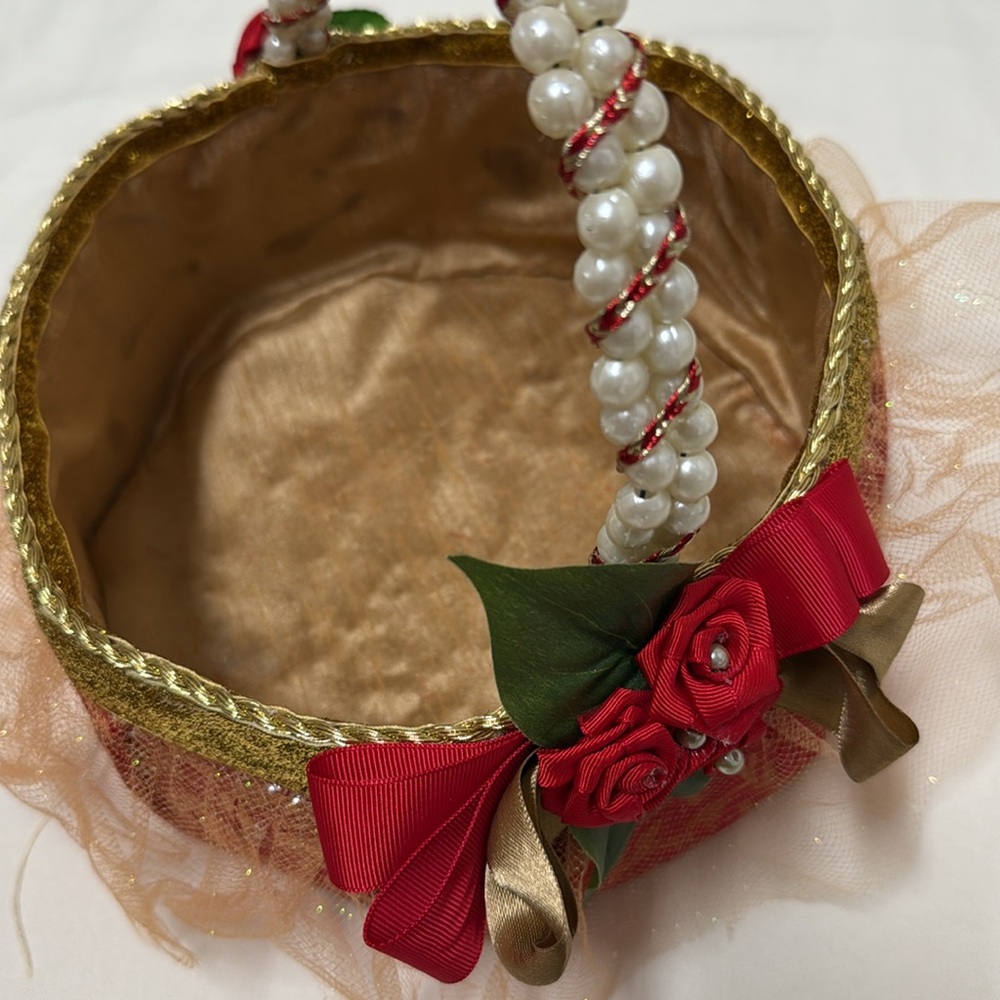Handmade Elegant Gold and Red wedding decor basket for chocolate decor #687 - Picture 3 of 8